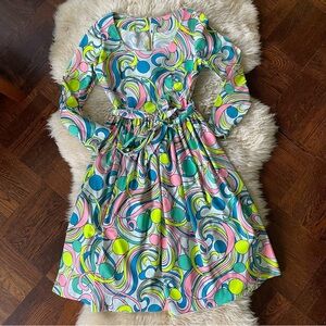 Handmade 70s vintage psychedelic printed long sleeved dress